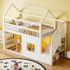 Merax Hochbett, Kinderbett Hausbett 90x200cm mit Stauraumtreppe und LED-Beleuchtung, Weiß Bild 3