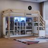 Merax Hochbett 90 x 200 cm, Kinderbett Mit Stauraumschränken Mit Mehreren Fächern und Einem Einfachen Kleiderschrank, Mit LED-Beleuchtung, Holzfarbe Bild 5