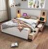 Doppelbett Komplettset 160x200 cm mit USB-Kopfteil, Matratze & Nachttischen, Eiche/Weiß Bild 3