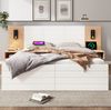 Doppelbett Komplettset 160x200 cm mit USB-Kopfteil, Matratze & Nachttischen, Eiche/Weiß Bild 4