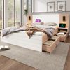Doppelbett Komplettset 160x200 cm mit USB-Kopfteil, Matratze & Nachttischen, Eiche/Weiß Bild 2