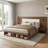 Doppelbett 180*200cm, Stauraumbett, holzbett, Jugendbett, mit USB& Type-C-Ladestation und Leselampe, mit 2 Nachttische, Walnussholzfarbe Bild 2