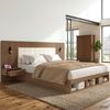 Doppelbett 180*200cm, Stauraumbett, holzbett, Jugendbett, mit USB& Type-C-Ladestation und Leselampe, mit 2 Nachttische, Walnussholzfarbe Bild 3