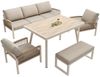 i@home Gartenlounge-Set Handgeflochtenes Gartensofa-Set für 7 Personen, (Wetterfestes Terrassenmöbel mit Tisch (Holzoptik-Glas) & 2 Sesseln, 5-tlg, Beige Polster, Eisenrahmen, Abnehmbare Bezüge), für Balkon, Garten & Terrasse Bild 4