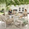 i@home Gartenlounge-Set Handgeflochtenes Gartensofa-Set für 7 Personen, (Wetterfestes Terrassenmöbel mit Tisch (Holzoptik-Glas) & 2 Sesseln, 5-tlg, Beige Polster, Eisenrahmen, Abnehmbare Bezüge), für Balkon, Garten & Terrasse Bild 5