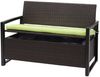 Poly-Rattan 2er Sitzbank HWC-F39, Gartenbank Truhenbank, Staufach Aufbewahrung Sitzkissen ~ braun, Kissen grün Bild 4