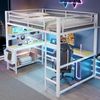 Merax Hochbett, Gamingbett, Metallbett, 140x200cm mit Schreibtisch, LED-Leiste, Aufladen, Weiß Bild 2