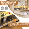 Merax Einzelbett 90x200 cm Polsterbett mit LED-Beleuchtung, hydraulischem Stauraum, L-förmigem Kopfteil mit Stauraum, beidseitig montierbar, Leinen, Beige Bild 5