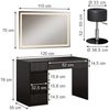 Schminktisch Omira Schwarz 120 cm mit LED-Spiegel und Hocker Vicco Bild 3