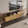 Moderner TV-Ständer mit Marmor- und Holzmaserungsdesign, PVC-Kante, Eisenbeinen, natürliche Holzfarbe, 240x22.5x58cm, Marmor+Holzoptik Bild 4