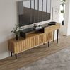 Moderner TV-Ständer mit Marmor- und Holzmaserungsdesign, PVC-Kante, Eisenbeinen, natürliche Holzfarbe, 240x22.5x58cm, Marmor+Holzoptik Bild 5