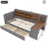 Merax Polsterbett Daybett, 90*200cm, Tagesbett, Schlafsofa, mit 2 Schubladen, Schreibtisch, USB + Typ C, mit Flip Top Aufbewahrungsfach, (ohne Matratze), Leinen, grau Bild 4