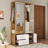 Edles Garderobenset in Weiß- und Holzfarben mit Spiegel, Schuhschrank, Schuhbank mit Haken und ausziehbarer Kleiderstange Bild 3