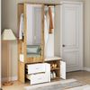 Edles Garderobenset in Weiß- und Holzfarben mit Spiegel, Schuhschrank, Schuhbank mit Haken und ausziehbarer Kleiderstange Bild 4