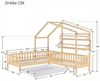 SeedWave Hausbett Kinderbett mit Schubladen und Regalen,Zwei Betten(200x90cm/140x70cm), Dachkonstruktion,Eck-L-förmiges Bett Design,Massivholzrahmen Bild 4