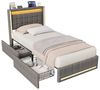 Furnishings Home Polsterbett LED Doppelbett Stauraumbett mit Kopfteil und 4 Schubladen (Leinenmaterial Polsterbett mit RGB Beleuchtung), mit Lattenrost und Ladefunktion, mit Komforthöhe, Leises Design Bett Bild 4