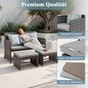 Sunsitt Gartenbank Outdoor Loveseat (3-tlg Terrassenmöbel-Set, Allwetter Rattan Gartenbank mit 2 Hocker), Grau Rattan&Grau Kissen Bild 3