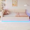Polsterbett 90x200 cm mit Bettkasten, LED, USB & USB-C, Samt Beige, Matratze nicht enthalten Bild 4