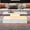 KLAM HOME Couchtisch Moderner Couchtisch mit LED-Beleuchtung (Zweistufiger Wohnzimmertisch mit Schublade), Hochglanz Sofatisch in Weiß mit App-Steuerung Bild 3
