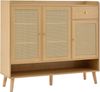 Schuhschrank 120 x 35 x 106 cm aus Spanplatte in Natural mit 3 Türen, 1 Schublade und Massivholzbeinen Bild 4