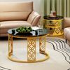 2er-Set Couchtisch nestbar 70x70x45 + 45x45x37 cm, Marmor-Furnier, Metallrahmen, Kontrastdesign Bild 3