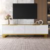 TV-Schrank 160x37,5x48 cm Weiß mit geometrischem Relief, MDF und Eisenrahmen Bild 3