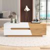 Couchtisch, MDF mit Schiebemechanismus & 2 Schubladen, 120x50x37,5 cm, Weiß/Natur Bild 5