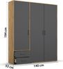 rauch Kleiderschrank; Drehtürenschrank VOYAGER, 3-türig, 2 Schubkästen, Graumetallic/Eiche Artisan, 140x194x53xcm Bild 4