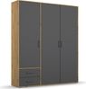 rauch Kleiderschrank; Drehtürenschrank VOYAGER, 3-türig, 2 Schubkästen, Graumetallic/Eiche Artisan, 140x194x53xcm Bild 3