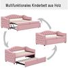 Merax Daybett mit Ausziehbett 90x190cm, Tagesbett in Knopfdesign (Kinderbett Jugendbett Sofabett, 1 tlg), Polsterbett Schlafsofa 90x200cm mit USB, Lattenrost und Leinenstoff Bild 2