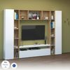 Dmora Ausgestattete Wand Austis, 3-türiges TV-Ständer-Wohnzimmerset, Mehrzweck-Wohnzimmermöbel, 100 % Made in Italy, 270 x 35 x 210 cm, glänzendes Weiß und Eiche, Bild 4