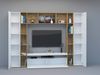 Dmora Ausgestattete Wand Austis, 3-türiges TV-Ständer-Wohnzimmerset, Mehrzweck-Wohnzimmermöbel, 100 % Made in Italy, 270 x 35 x 210 cm, glänzendes Weiß und Eiche, Bild 5