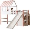 Kinderbett 90 x 200 cm Dachboden-Design mit Sicherheitsleiter und Sicherheitsrutsche, mehrstöckige Ablagefächer Multifunktionsbett Massivholzbett Einzelbett Hochbett Rosa Bild 5