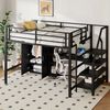 Bett 140x200 cm Hochbett mit Kleiderschrank und integriertem Schreibtisch – platzsparende Stauraumlösung in Schwarz Bild 2