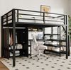 Bett 140x200 cm Hochbett mit Kleiderschrank und integriertem Schreibtisch – platzsparende Stauraumlösung in Schwarz Bild 3
