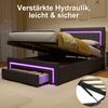 Polsterbett aus Velours mit LED, hydraulischem Stauraum & Schublade, ohne Matratze, 140x190 cm, Anthrazit/Grau Bild 4