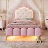 Prinzessinnenbett Kinderbett 90x200 rosa mit LED-Ambientebeleuchtung Metallfüße Kunstleder Polsterbett Bild 4