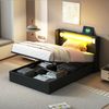 Polsterbett Kinderbett 90x200 Bett mit LED-Lichtleiste, Bluetooth-Player und USB-Aufladung, PU-Leder-Aufbewahrungsbett, Hochbettkasten, Jugendbett mit Lattenrost Bild 5