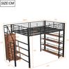 Hochbett 140x200 cm mit Stauraumtreppe und Kleiderschrank – schwarzes Metall, hohe Umzäunung Bild 4