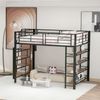 Hochbett 140x200 cm mit Stauraumtreppe und Kleiderschrank – schwarzes Metall, hohe Umzäunung Bild 2