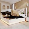 Polsterbett 140x200 cm in Beige mit hydraulischem Stauraum und USB-Ladefunktion (Mit Matratze) Bild 3