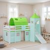 Hochbett Kinder 90x200 cm mit Matratze Rutsche Kinderbett Stockbett Vorhang Tunnel Turm Grün Lattenrost Bild 2