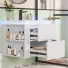 Badezimmerschrank wandhängend, Volllackierung, LED-Radarsensor-Beleuchtung, zwei Schubladen, leise Gleitschienen, zwei seitliche Ablagen, Waschtisch, integriertes Waschbecken, Weiß, 61 x 46 x 48,5 cm Bild 2