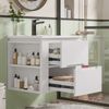 Badezimmerschrank wandhängend, Volllackierung, LED-Radarsensor-Beleuchtung, zwei Schubladen, leise Gleitschienen, zwei seitliche Ablagen, Waschtisch, integriertes Waschbecken, Weiß, 61 x 46 x 48,5 cm Bild 3