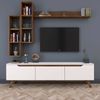 Dmora Fernsehschrank Atax, Ständer für Wohnzimmerfernseher, Niedriges Wohnzimmer-Sideboard, TV-Ständerbasis, 180x35h49 cm, Weiß und Walnuss Bild 4
