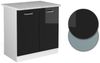 Spülenunterschrank R-Line Schwarz Hochglanz 80 cm , AP Marmor Vicco Bild 5