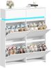 Schuhschrank mit 4 Klappen, Schuhkipper Schmal mit LED-Leuchten, Schuhregal, Verstellbare Regalböden, 20 Paar, 100 x 24 x 119 cm, Schuhaufbewahrung für Eingang, Flur, Weiß Bild 2