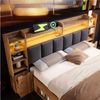 BlingBin Holzbett Systembett in Eicheoptik mit LED-Polsterkopfteil (1-tlg, Struraumbett mit USB/USB‑C Ladefunktion, 2 rollbare Nachttische), Holzlattenrost – 160x200, Stauraum & Rollschubladen(ohne Matratze) Bild 4