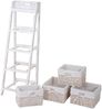 Leiterregal Goiana, Regal Standregal mit 4 Korbschubladen 101x30cm, Shabby-Look, Vintage ~ weiß Bild 3