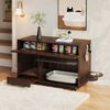 Merax Bewegbarer Katzenkloschrank (Katzentoilettenschrank) – mit Katzenfuttertellern, Sandauffangschale, Lochplatte mit Hakenlöchern, ohne Katzenklo, Nussbaumfarbe Bild 5